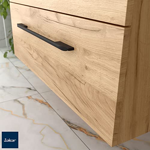Salgar-Mueble-de-bano-Morai-60-cm-100-montado-de-fabrica-Acabado-Roble-Tirador-Negro-suspendido-2-cajones-Cierre-amortiguado-Lavabo-sobre-encimera-Marca