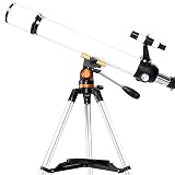 Télescope 70mm,télescopes pour Adultes Astronomie,télescope réfracteur Professionnel pour Enfants et débutants,télescopes astronomiques AZ avec trépied pour Voir la Lune (Color : Blanc)