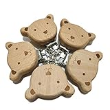 5pcs Natural Beech Wood Animal Pacifier Clips Grasping Toy Suspender Chain Clips Charm Antique DIY Beading Accessory (Bear)