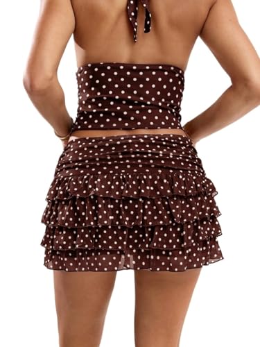 Women's Basic Mini Skirt Dot Ruffle Hem Short Skirt