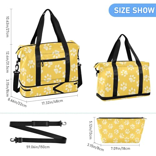 ALAZA Dog Paw Yellow Gym Bag Sports Duffel Bag with Shoes Compartment, Overnight Weekender Travel Tote Bag for Women Men Trip College3
