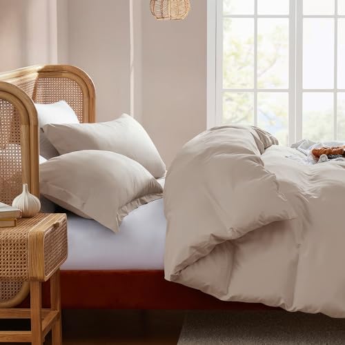 Nestl Full Duvet Cover Set with Comforter Insert - Linen 4 Piece 80x90 Duvet Cover & 2 Pillow Shams with White Quilted Down Alternative Comforter, Ultra Soft, All Season