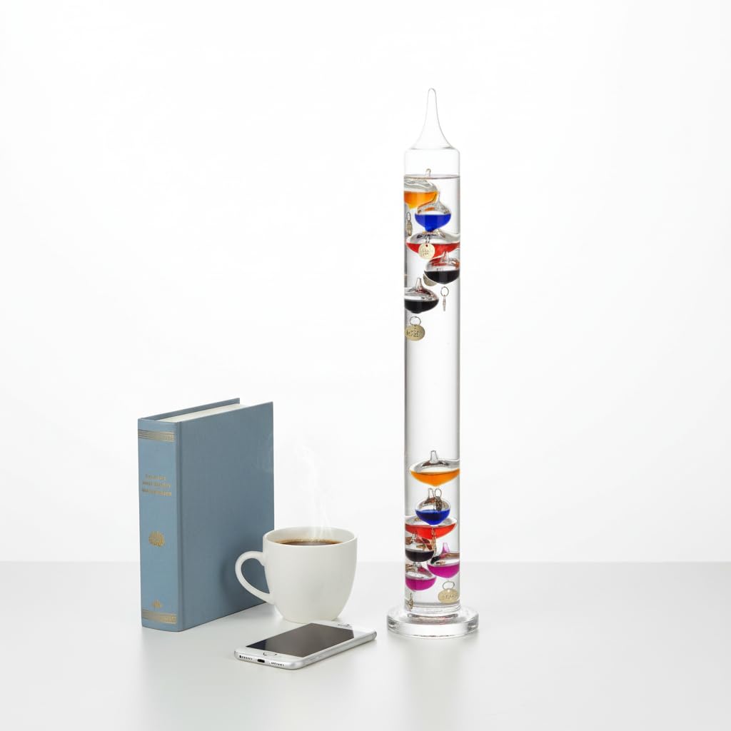 Galileo-Thermometerglasröhre 44 cm, für Außen- oder Innenraum, analoge, schwimmende Kugeln