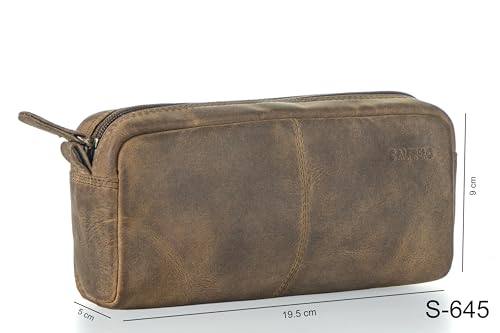 Image of Calfnero Genuine Leather Toiletry Bag for Men & Women | Premium Leather Travel-Pouch | Toiletry Organizer | Cosmetic & Shaving Kit Bag | Unisex Travel Dopp Kit (Hunter)