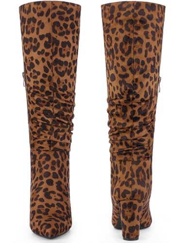 Perphy Wrinkled Pointed Toe Chunky Heel Knee High Boots for Women3