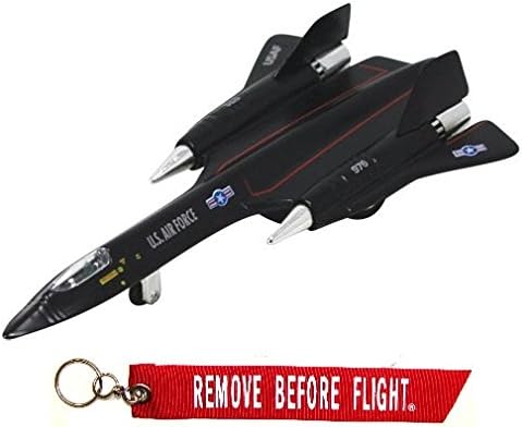 SR-71 Lockheed Blackbird Die Cast Metal Aircraft Model Pull-back Toy (8") and Blackbird Airpark Remove Before Flight Keychain Fob