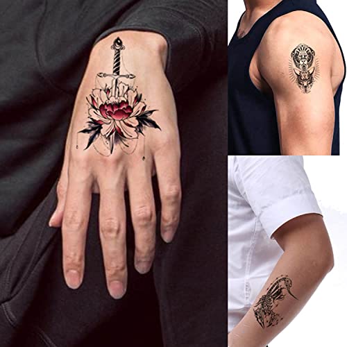Glaryyears Temporary Tattoo For Men, 48-Pack Large & Small Size Realistic Fierce Animal Tattoos, Variety Pack Fake Tattoo Stickers For Adults Men, Long-Lasting Cool Snake Tiger Wolf Body Tattoos #TOP4