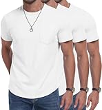 DOWMQ 3 Pack Mens Cotton T Shirts Short Sleeve Crewneck Shirts for Men Pocket Tshirts Casual Lightweight Summer Basic Tees 3 Pack White, XL