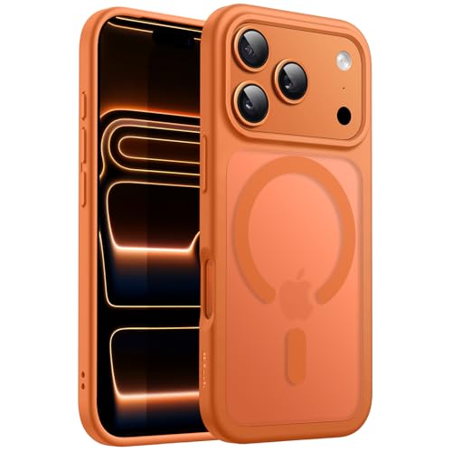 JETech Capa Magnética para iPhone 17 Pro Max 6,9 Polegadas Compatível com MagSafe, Case de Telefone Traseira Fosca Translúcida, Fina e Minimalista À Prova de Choque (Laranja)