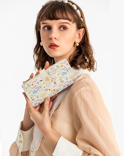 Image of Floral Women's Slim Wallet,Thin RFID Card Holder with Zipper Pocket | 12 Slot Wallet Organizer, Large Capacity, Vegan Leather, Coin Purse, Cash Compartment, Travel Wallet, Women Gift