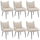 AUJDKDH Esszimmerstühle (6 St), Loungesessel Sofastuhl,Armlehnensessel Sessel,Teddy Samt,Verdicktes Sitzkissen,Beige (6pcs)
