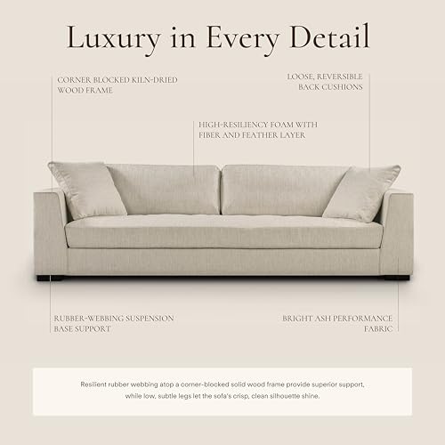 Image of Poly & BARK Capri 99 inch Sofa - Upholstered in Performance Fabric, Square‑Arm Design with Loose Cushions and Solid Frame - Fully Assembled, Stylish Comfort for Living Spaces