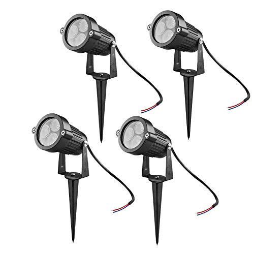 LemonBest® - Lampade da esterni con riflettori a LED, in alluminio pressofuso, per illuminare prati e giardini di notte, potenza 6 W a 12 V CC, confezione da 4 pezzi, colore della luce: bianco freddo brillante