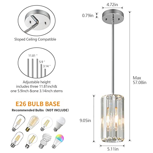 Image of Chrome Pendant Lighting Modern Pendant Light Mini Crystal Chandeliers Adjustable Pendant Light Fixture for Kitchen Island Dinning Room Corridor Bedroom(Chorme 2-Pack)