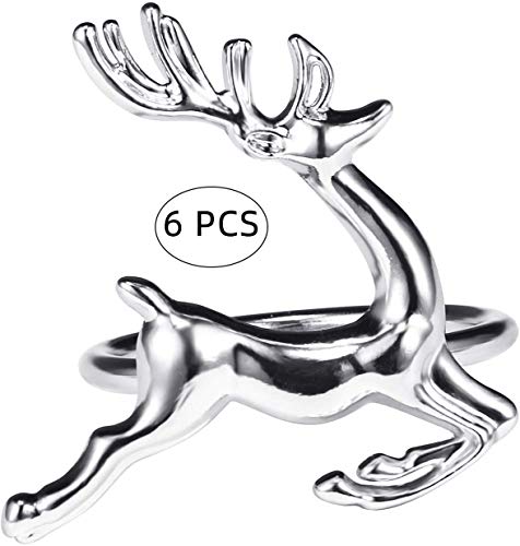 LUUFAN 6PCS Anillos de Servilletas de Navidad en Forma de Ciervo de Alce Anillos de Servilletas Para Fiestas de Bodas de Navidad Decoración de la Mesa Uso Diario (Plata) Cover