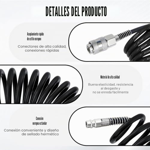 Miniatura 3 de Tianlin Manguera Compresor Aire 9m, Manguera Aire Comprimido Pu Negro 6x4mm Con Acople Rápido, Manguera Para Compresor De Aire Para Compresor Y Inflador De Neumáticos