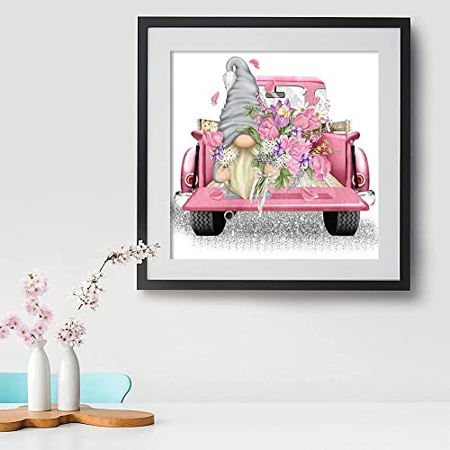 image for Tiwabb Stamped Cross Stitch Kits,Gnome Truck Flower Cross Stitch Kits 
