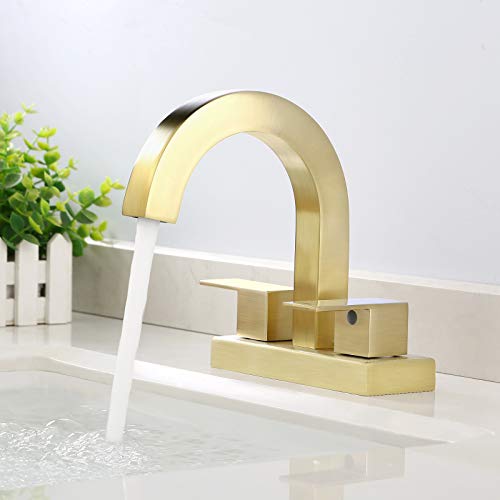 KES Brushed Brass Bathroom Faucet 4-Inch Centerset Brushed Gold Bathroom Sink Faucet Brass Construction (Supply Hose Included), L4118LF-BZ