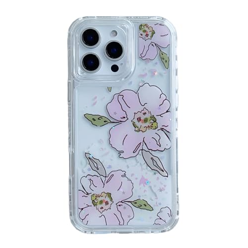 wifantien 3 in 1 Floral Clear Case for iPhone 16 Pro,3-Layer Colorful Flowers Pattern 3D Cute Girly Aesthetics Trend Shockproof Full-Body Women Girls Case for iPhone 16 Pro 6.3 inch - Pink 2