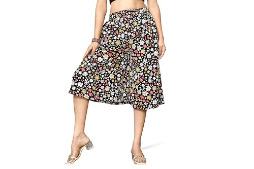 Image of Viscose Rayon Flared Printed Plazzo Palazzo Pants, Loose /Relaxed Fit Regular, Office Wear, Casual Wear Comfortable, Trouser Pants for Girls & Women Black Kerri Design (S to 3XL Size)