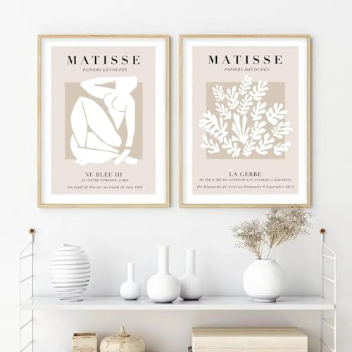 Toile Matisse corail pour salon moderne lot de 2 décorations murales style scandinave