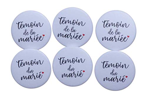 Bestdayever Set di badge Testimoni accessorio matrimonio – Collezione Calligraphie 3 Témoins de la Mariée+3 Témoins du Marié