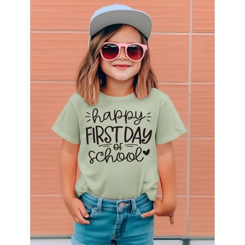 Image of GLIGLITTR Girls Happy First Day of School Shirt Kids Boys Kindergarten 1st 2nd 3rd Grade T-Shirt Back to School Outfit Tops