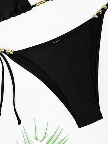 Image of Tainehs Women's Sexy Halter Thong Bikini Tie Two Sides Bottom Color Block SwimsuitsTriangle Bathing Suit