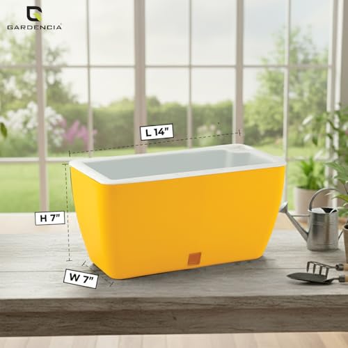 Image of GARDENCIA Self Watering Flower Pots for Outdoor Indoor Gardening /Rectangle Big Plant Pot with Polypropylene UV Material /Decorative Modern Gamla (Yellow, Pack of 6)