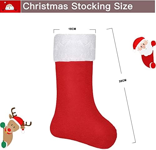 SHATCHI Christmas Santa Stocking Red Felt Hanging Sack Xmas Fireplace Hanging Santa Socks Plush Holiday Party Gifts Bag Decoration