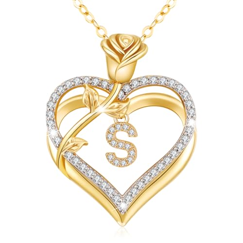 llyish Collar Mujer A-Z Inicial de Nombre Colgante Corazon, Collar Plata de Ley 925/Latón Regalo Cumpleaños Mujer Mamá Novia para Aniversario día de San Valentín Regalos Día de la Madre (Latón-S)