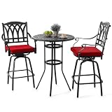 NUU GARDEN 3-Piece Outdoor Swivel Patio Bar Set, Cast Aluminum High Bar Table...
