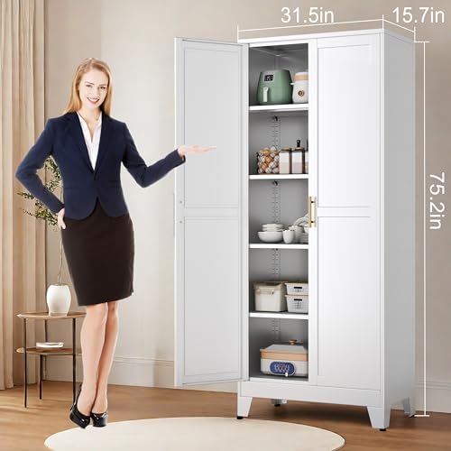 752H-Pantry-Storage-Cabinet-Kitchen-Storage-Cabinets-with-Adjustable-Feet-and-Shelves-Metal-Pantry-Cabinet-for-Kitchen-Living-Room-Laundry-Room-and-Dinning-Room 752H Pantry Storage Cabinet Kitchen Storage Cabinets with Adjustable Feet and Shelves Metal Pantry Cabinet for Kitchen Living Room Laundry Room and Dinning Room