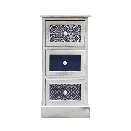 Rebecca Mobili Mesilla Ahorra Espacio, cómoda compacta con 3 cajones, Madera, Blanco Gris Azul, diseño Vintage, Muebles Sala de Estar Dormitorio hogar - Medidas: 62x29x25 cm (AxANxF) - Art. RE6081