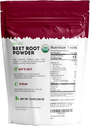 Image of Kate Naturals Organic Beet Root Powder for Smoothies, Baking & Juice. Raw Beetroot Superfood & Natural Red Food Coloring (12oz, Non-GMO, Earthy Flavor) (Pack of 2)