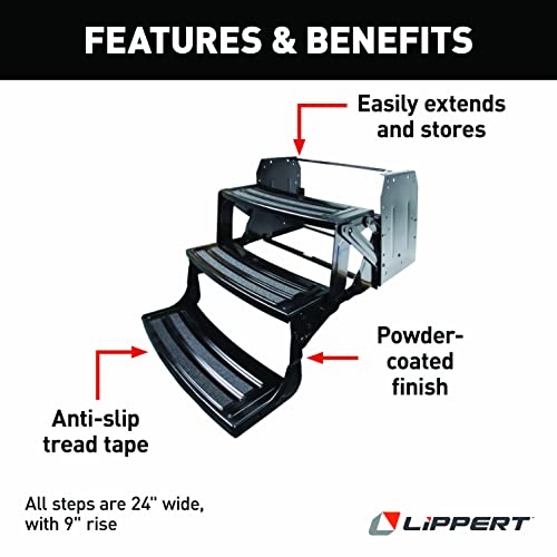 Image of Lippert 24 inch Radius Triple Manual RV Steps, 9 inch Rise for 5th Wheel RVs, Travel Trailers and Motorhomes, Anti-Slip Stepping Surface - 1774401