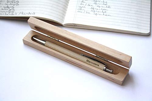 Atelier Mumu Stylo personnalisé avec prénom et boîte gravée en bois, gravure avec votre texte. Cadeau personnalisé idéal anniversaire, Noël, retraite. – vue 3