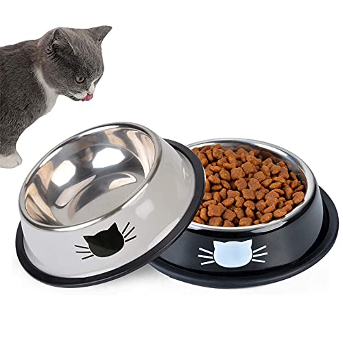 DY_Jin Mangiatoia antiscivolo per animali domestici, in acciaio inox, ciotole per cibo/acqua per gatti, con base in gomma, ciotole piccole per animali domestici (2 pezzi)