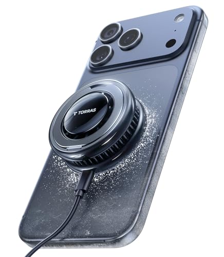 TORRAS Ostand PolarCircle 【画期的・瞬間冷却】マグセーフ充電器 Qi2認証 急速充電 ペルティエ素子 ワイヤレス充電器 ファン搭載 静音 360°回転スタンド スマホ熱対策 タイプc 折りたたみ式 置くだけ iPhone17/16/15/14/13/12 Airpods対応(ブラック)