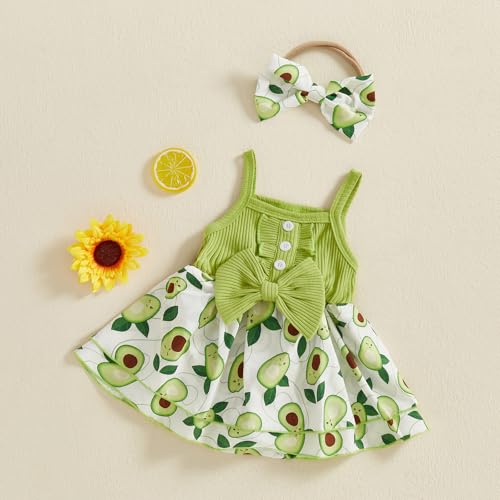 Kayotuas Newborn Baby Girl Summer Clothes Romper Dress Fruit Print Sleeveless Square Neck Bow Jumpsuit Bodysuit with Headband3