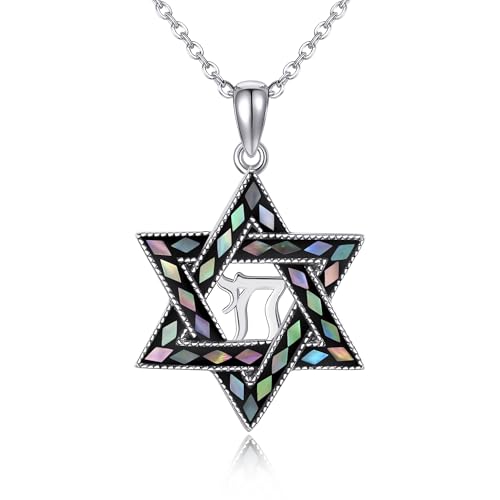 Bijoux juifs collier Étoile de David argent sterling 925 pendentif Chai mixte