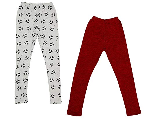 Image of IndiWeaves Girls Combo Pack of Warm Wollen Printed and Solid Leggings for Winters (Maroon,White,9-10 Years) Pack of 2