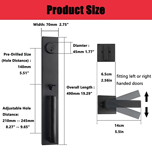 Virego Double Door Handle Set With Dummy, Iron Black Full Escutcheon Double Front Door Handle Set With Key, Heavy Duty Square Door Lever And Single Cylinder Deadbolt Combo #TOP2