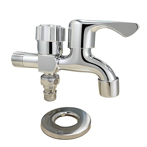 Grifo Lavadora Doble, Jardin Fría Patio Exterior, Doble Salida Montado En La Pared, Para Cocina, Lavandería, Terraza, Baño