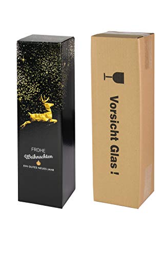 10x Versand-Set/ 1er Flaschen Geschenkkarton Weihnachten Rentier+ Versandkarton Cover