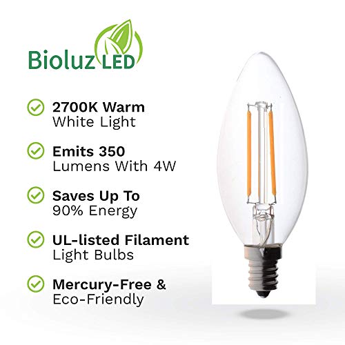 Bioluz Led 4W Filament Candelabra Bulb, E12 Base High Efficiency Led Candle Bulbs, Ul Listed, Pack Of 6 #TOP2