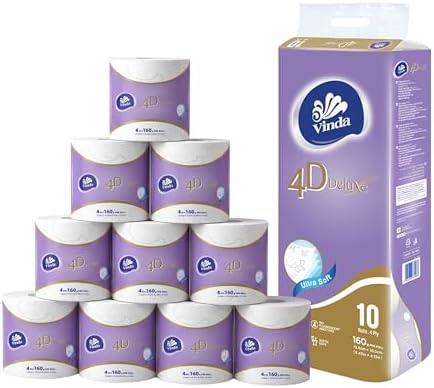 Vinda 4D Deluxe 4-Ply Toilet Paper, Ultra Soft & Strong Bath Tissue, 100% Virgin Wood Pulp, Lint-Free, Septic Safe, 10 Rolls image 4