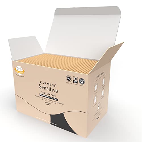 Carmesi Sensitive Sanitary Pads - 30 Pads (Large) - Certified 100% Rash-Free by Gynecologist - Natural Plant Top Sheet - No Fragrance, No Chlorine - With Disposal Bags