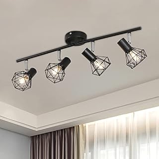 Ceiling Light Rotatable 4 Way Adjustable Retro Ceiling Spotlights Black Metal Caged Shades Spotlight Fitting for Kitchen Living Room Bedroom (No Bulbs)