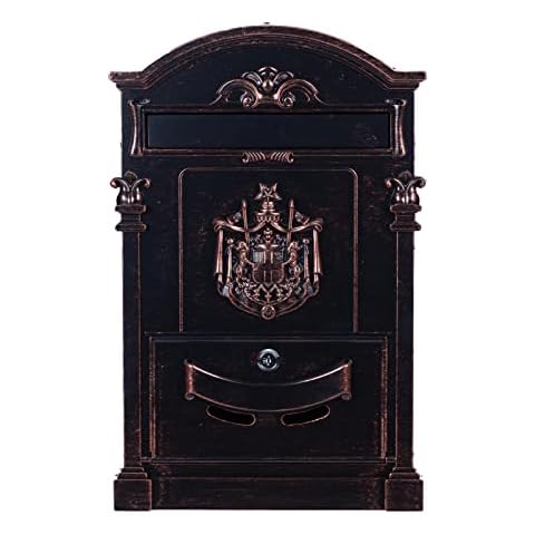 GAL29 Antique Letter Box Wall-Mounted Letter Box Nostalgic Cast Aluminium English Letter Box Metal 47 cm High Rustproof (Antique Copper) Cover